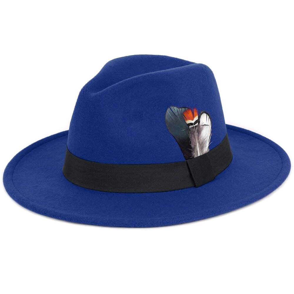 5599 Classic Fedora Hat & Wide Brim Felt Hat Panama Dress Hat Blue Fedora